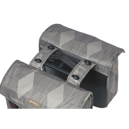 Basil Elegance Double Bicycle Pannier 40L Taupe, Velcro attachment to rack, 36x32x16 cm, MIK 2.0 compatible