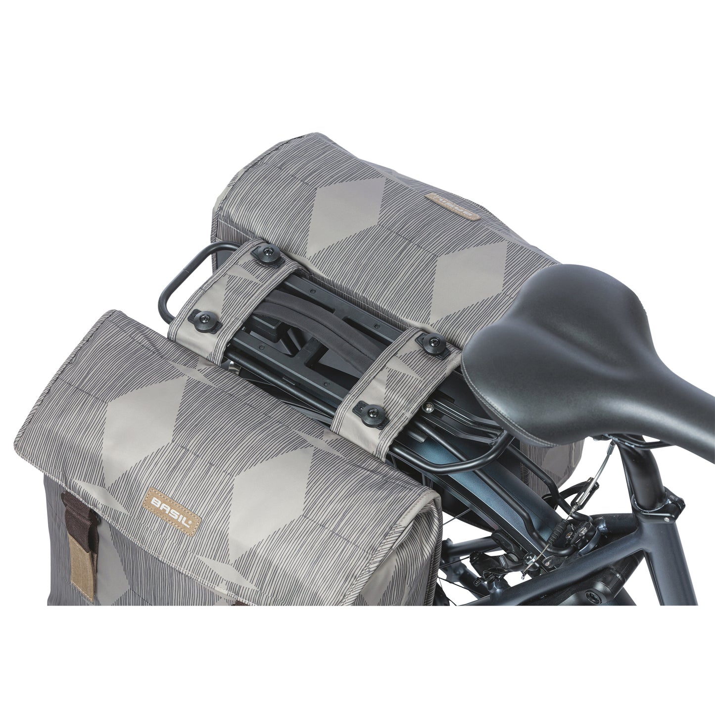 Basil Elegance Double Bicycle Pannier 40L Taupe, Velcro attachment to rack, 36x32x16 cm, MIK 2.0 compatible
