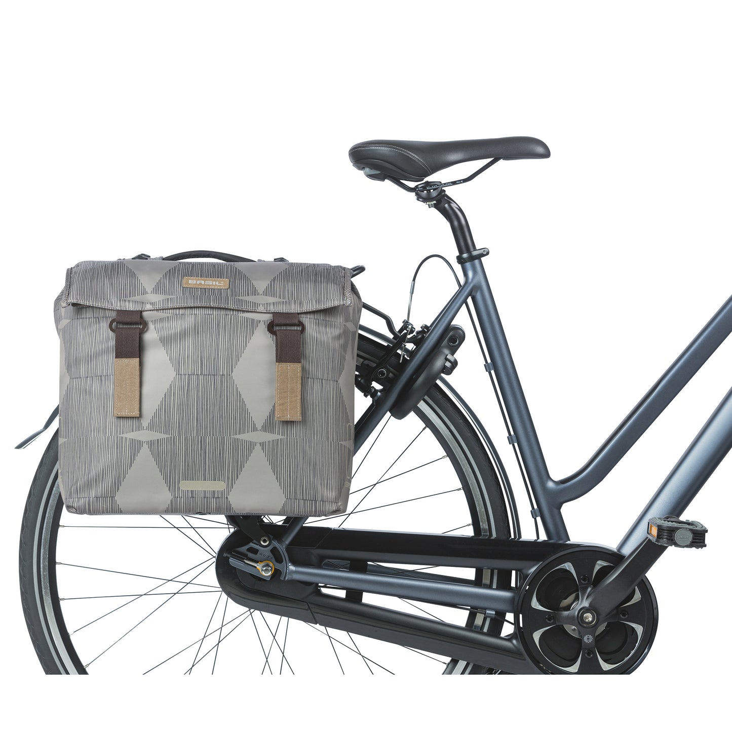 Basil Elegance Double Bicycle Pannier 40L Taupe, Velcro attachment to rack, 36x32x16 cm, MIK 2.0 compatible