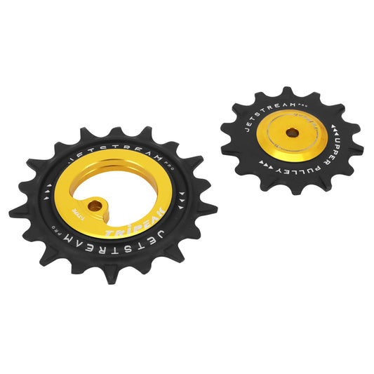 Tripeak 14-18 tooth ceramic 12x1v. Sram T-type gold derailleur pulley, set of 2