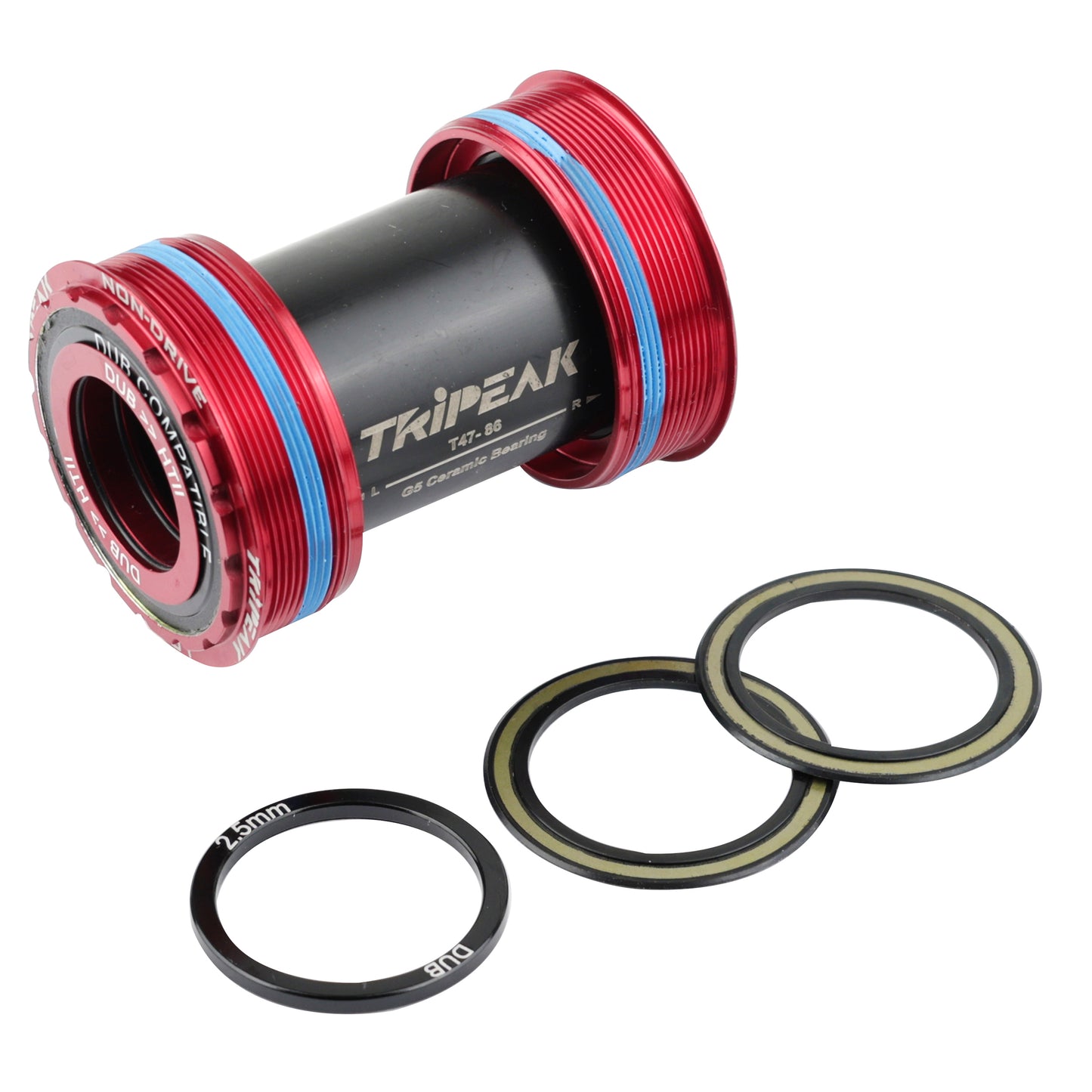 Integrated threaded bottom bracket Tripeak 3in1 ceramic 86mm shell diameter 47mm for 24mm/28.99mm/30mm axle (Sram dub/rotor 3d/Shimano/colnago/trek/seka compatible) -Red cup