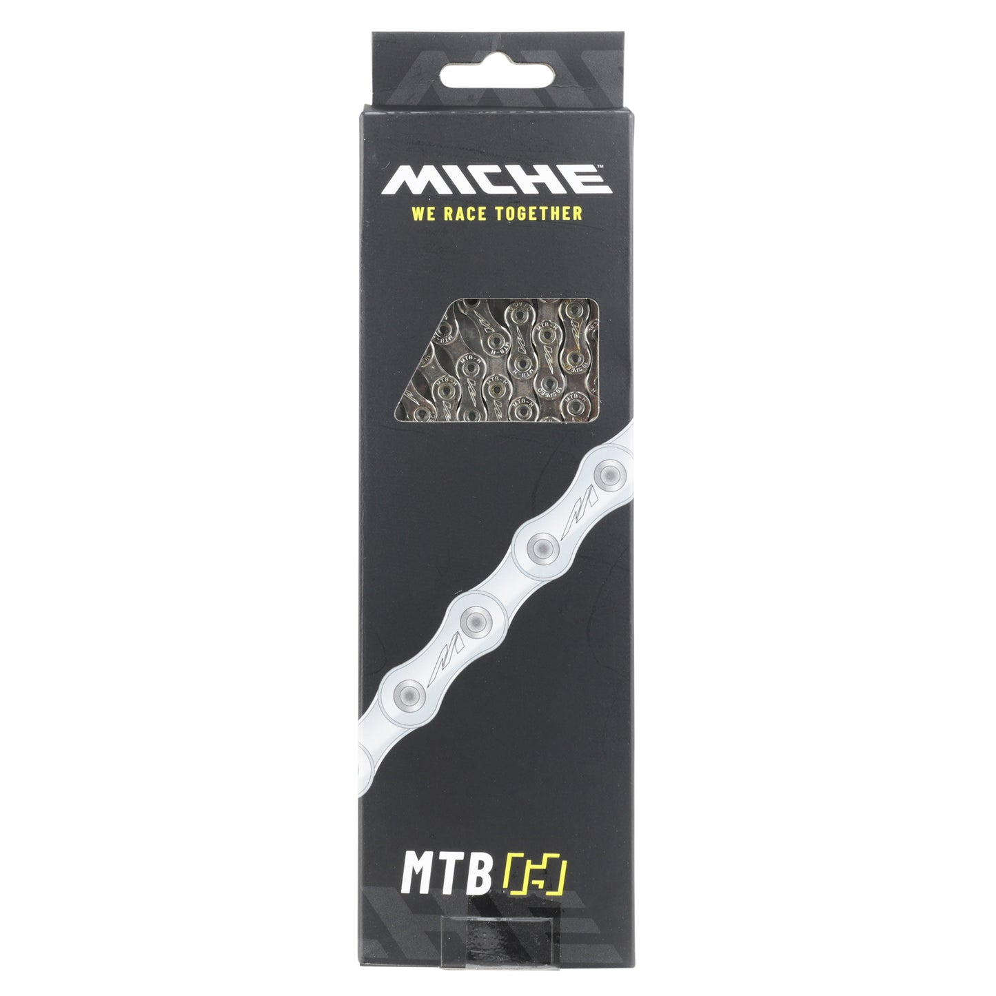 10-speed bicycle chain. Miche black MTB 138 links (1-2"x3-32") Shimano compatible