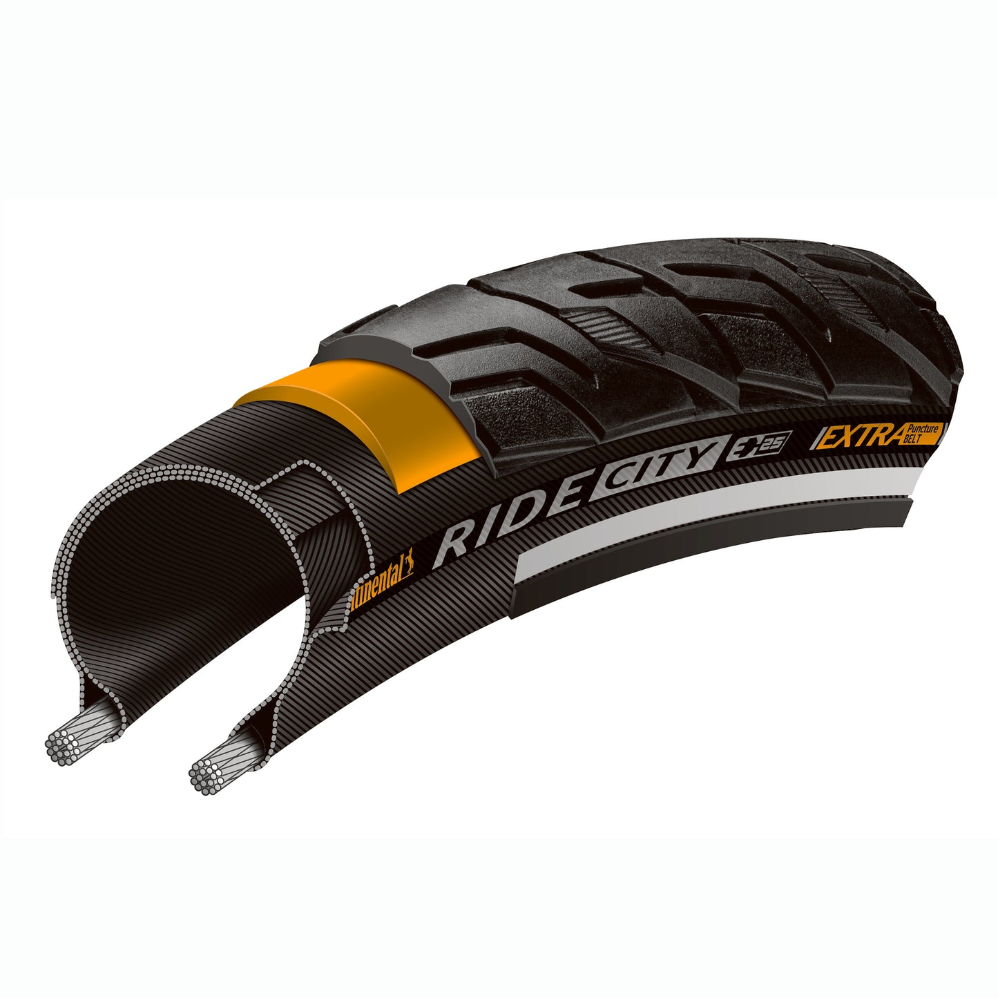 Pneu VTT Urbain 26 X 1.75 Continental City Ride Noir TR (47-559) flanc Reflex