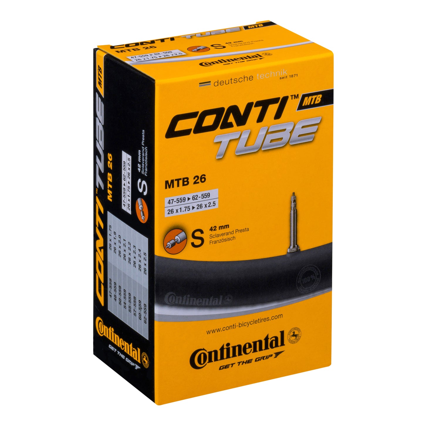 26 x 1.75-2.50 Continental bicycle inner tube, 42 mm removable Presta valve