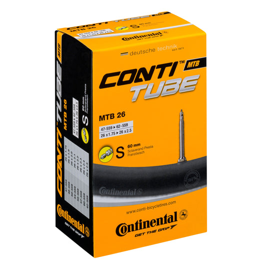 Bicycle Inner Tube 26 x 1.75-2.50 Continental Presta Valve Removable Core 52mm