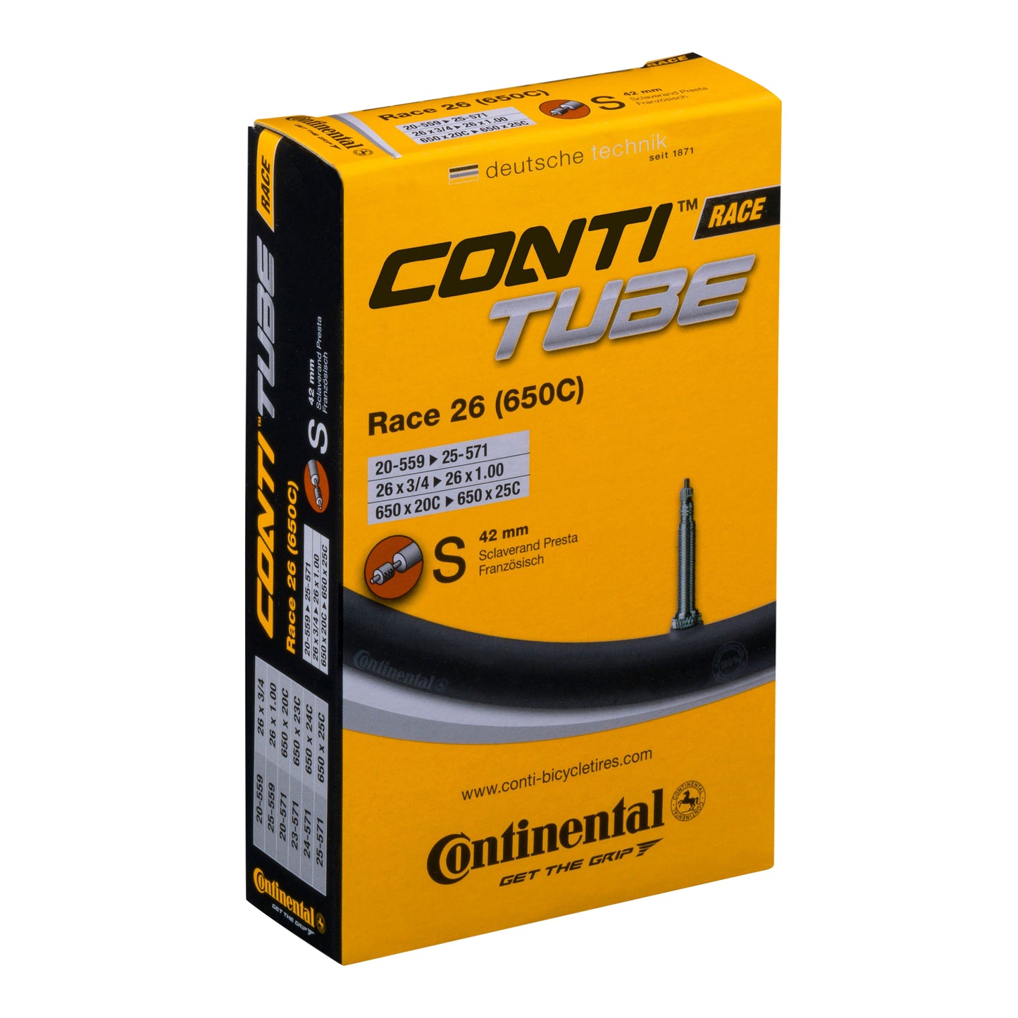 Chambre à air vélo 650 x 20-25 Continental valve presta obus démontable 42 mm