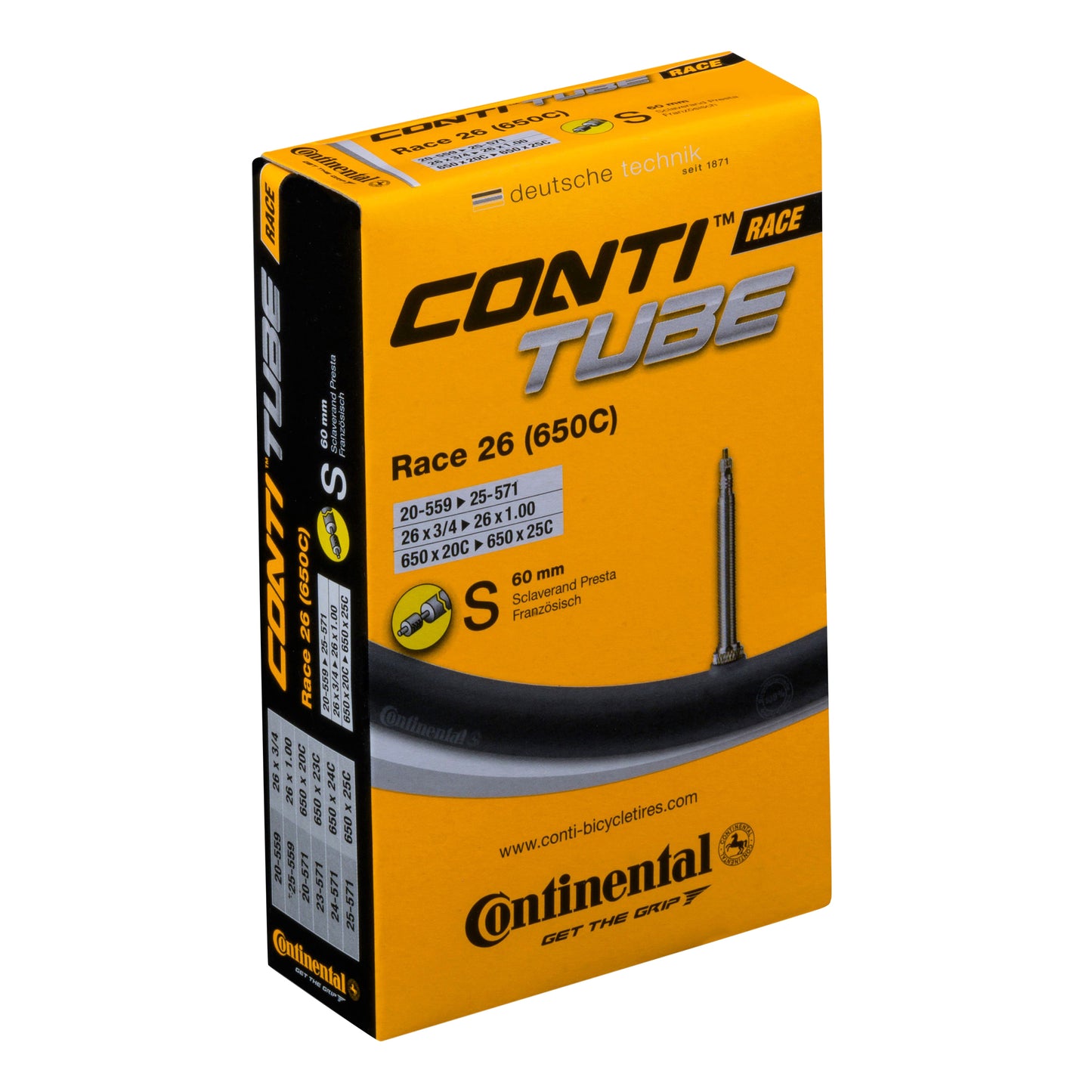 Continental 650 x 20-25 bike inner tube, Presta valve, removable core, 60mm