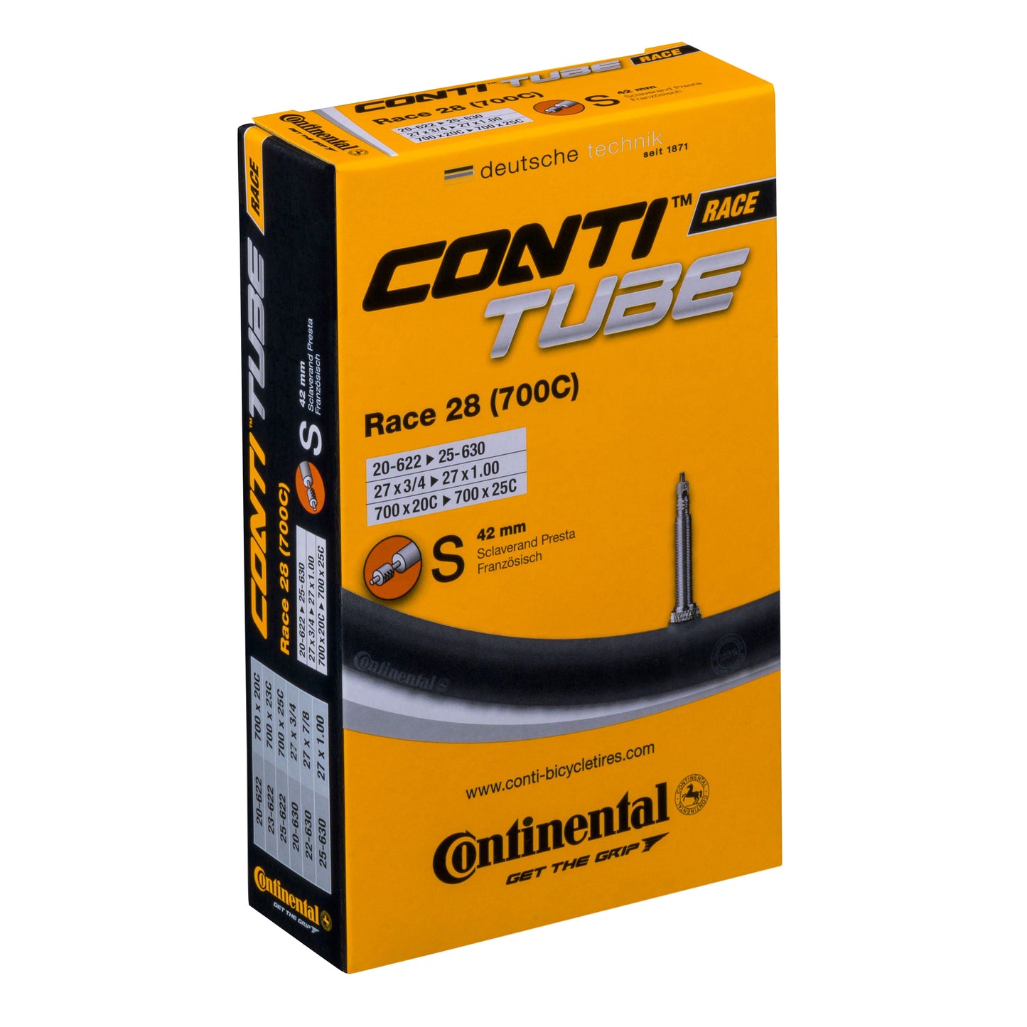 Chambre à air vélo 700 x 20-25 Continental valve presta obus démontable 40 mm