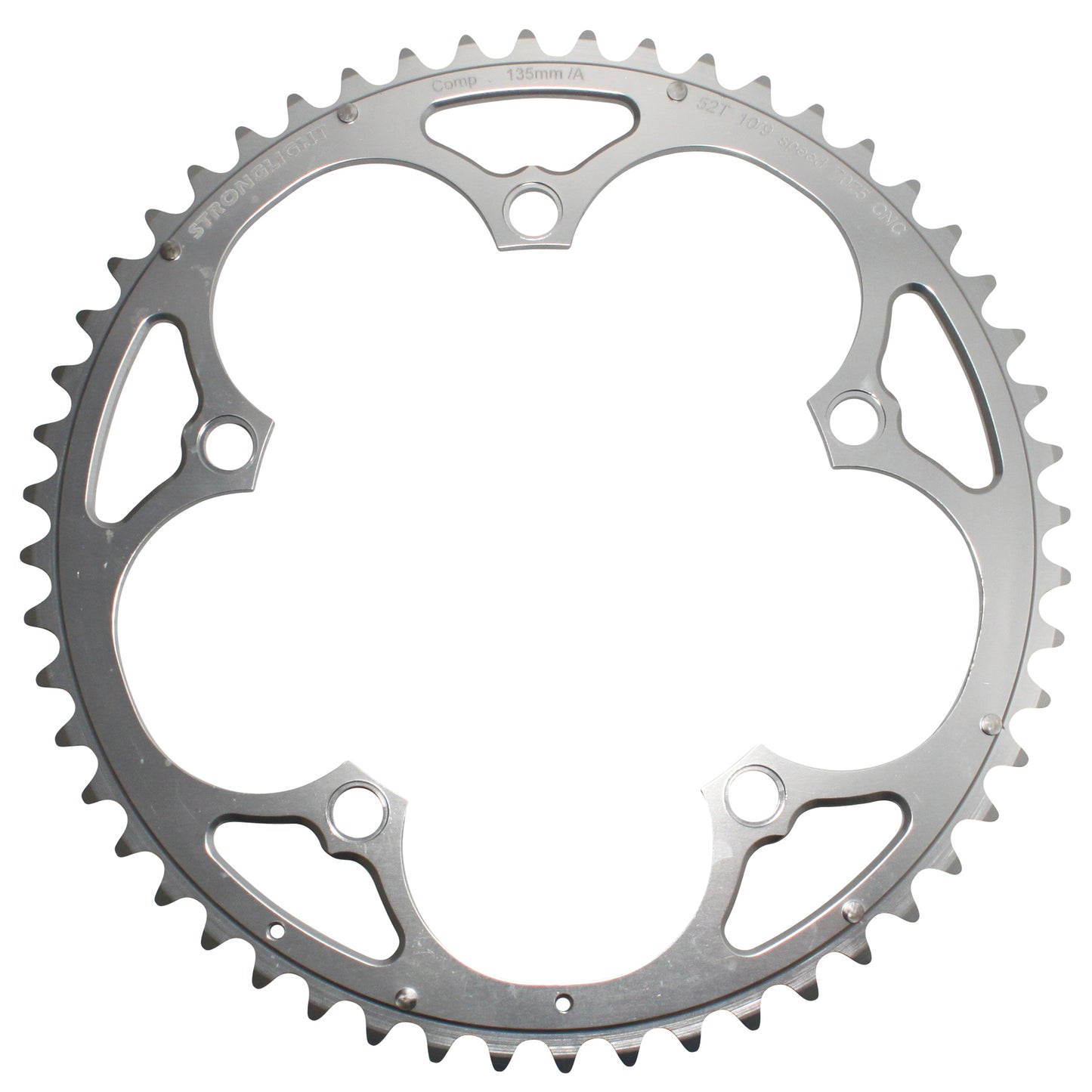 Plateau route Stronglight 5 bras D135 52D ext Campagnolo argent 9-10V