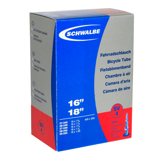 Chambre à air vélo 16 x 1 3-8 à 18x1.35 - 400a Schwalbe valve presta (37-340 à 35-355) (sv4)