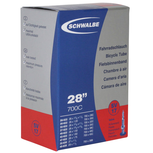 Chambre à air vélo 700 x 28-45 - 27x1 1-4 Schwalbe valve presta obus démontable 40mm tout alu (sv17)