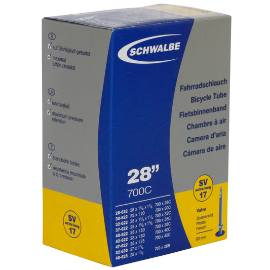 Chambre à air vélo 700 x 28-45 Schwalbe valve presta obus démontable 60mm tout alu (sv17vl)