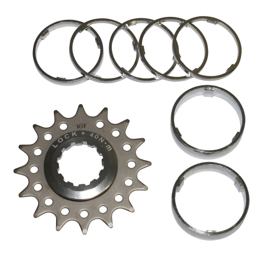 Single speed conversion kit for 16-tooth cog on Shimano-type cassette body (with spacers)