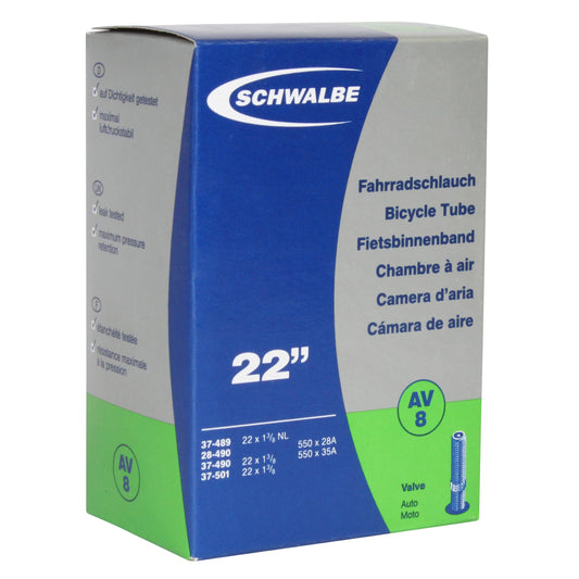 Chambre à air vélo 550 x 28-35a - 22" Schwalbe valve standard tout alu (44-484 à 37-501) (av8)