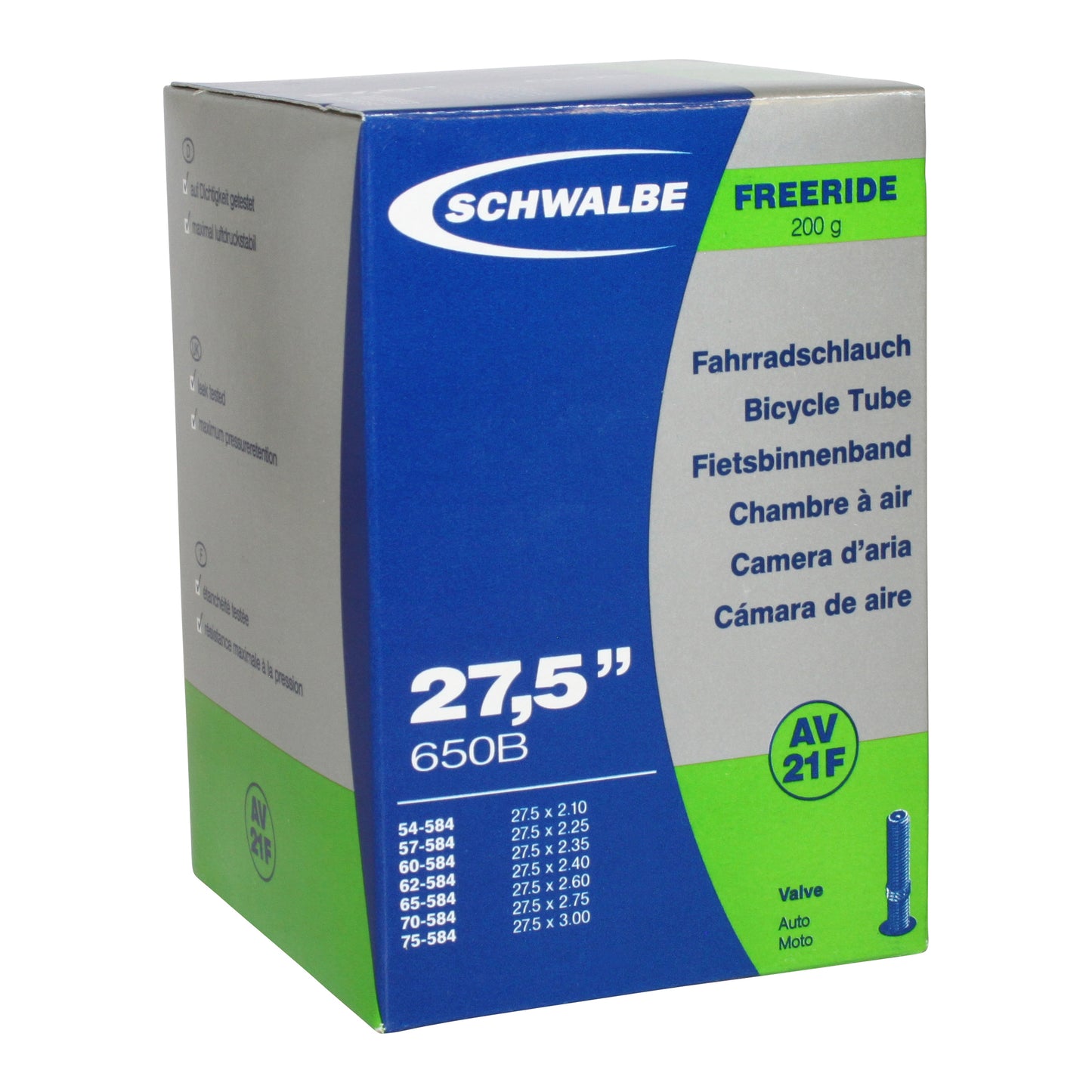 Bicycle inner tube 27.5 x 2.10-2.85 Schwalbe standard all-aluminum valve (27.5+) (av21f)