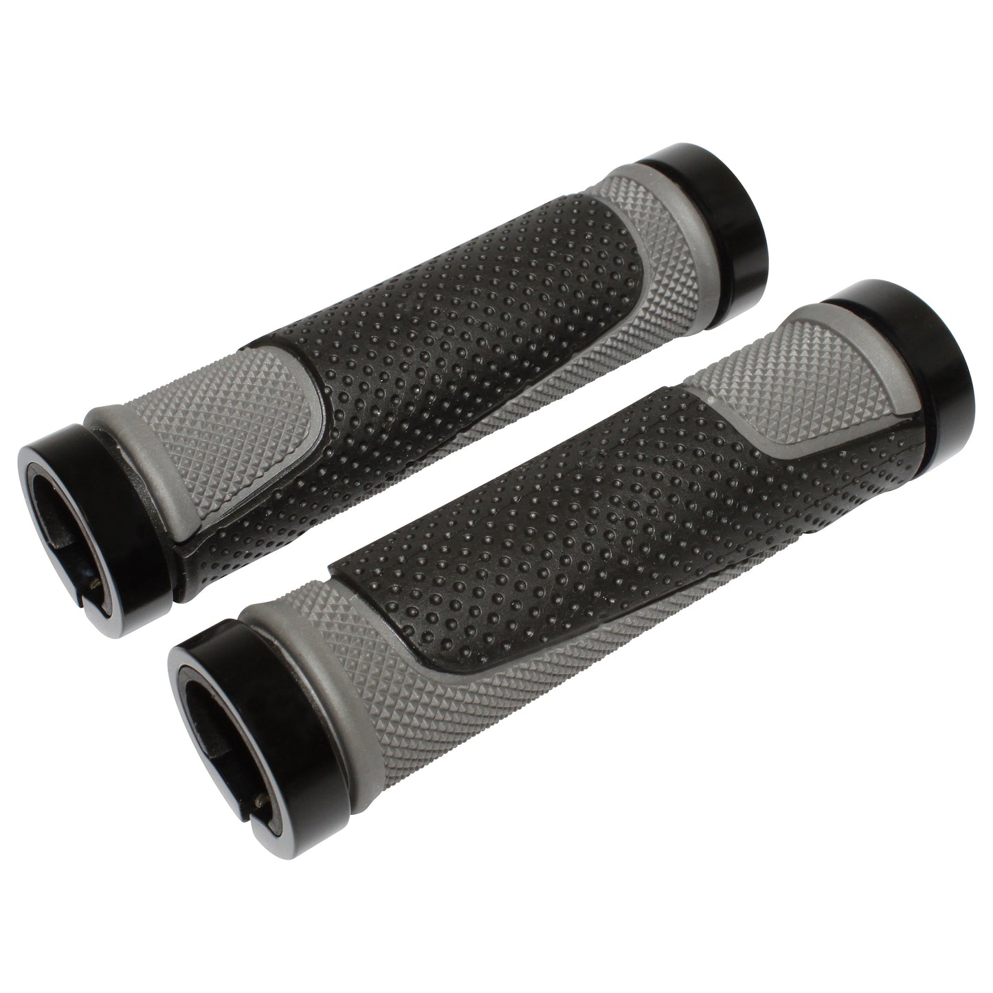 Poignées City VTT Newton bi-matière noir gris 130mm double collier