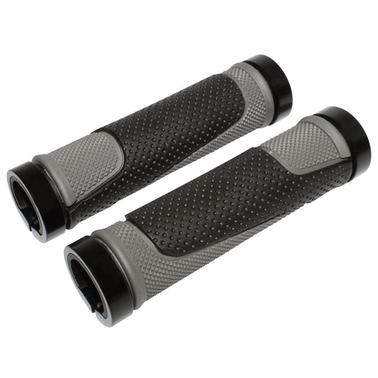 Poignées City VTT Newton bi-matière noir gris 130mm double collier