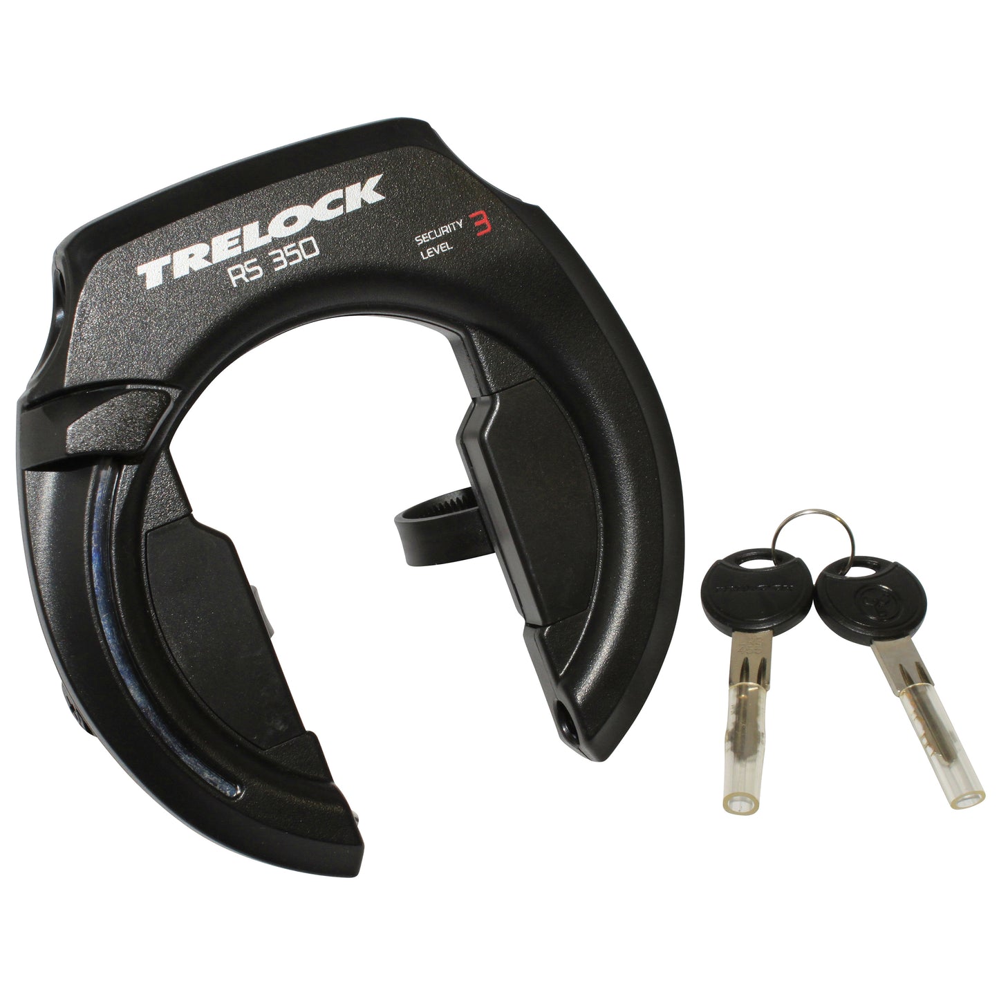Trelock RS351 black horseshoe bicycle lock with bracket for 60 mm tire clearance