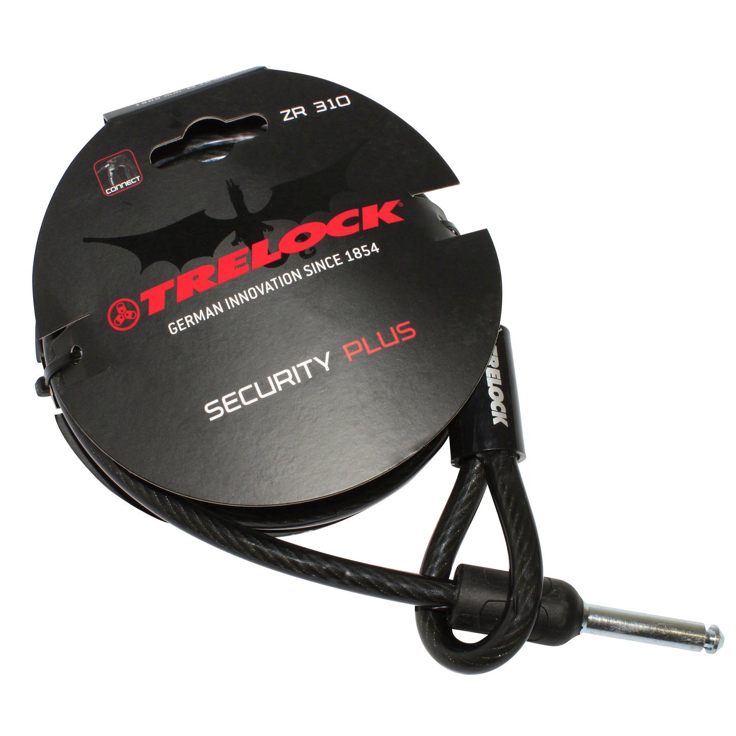 Antivol vélo câble à bouclé pour fer à cheval Trelock ZR310 plug noir 1m diam 10 mm profondeur plug fixation 50 mm et diam 9.6 mm