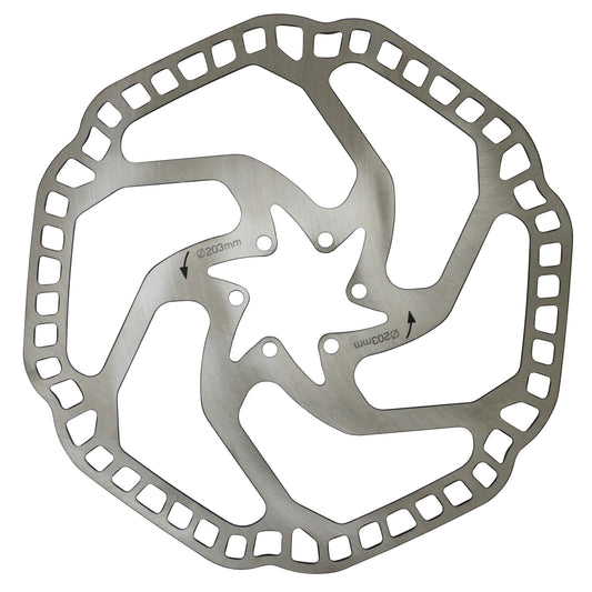 Disque de frein VTT 6 trous Newton Brakco compatible Shimano et autres 203mm argent + 6 vis compatible sur-ron