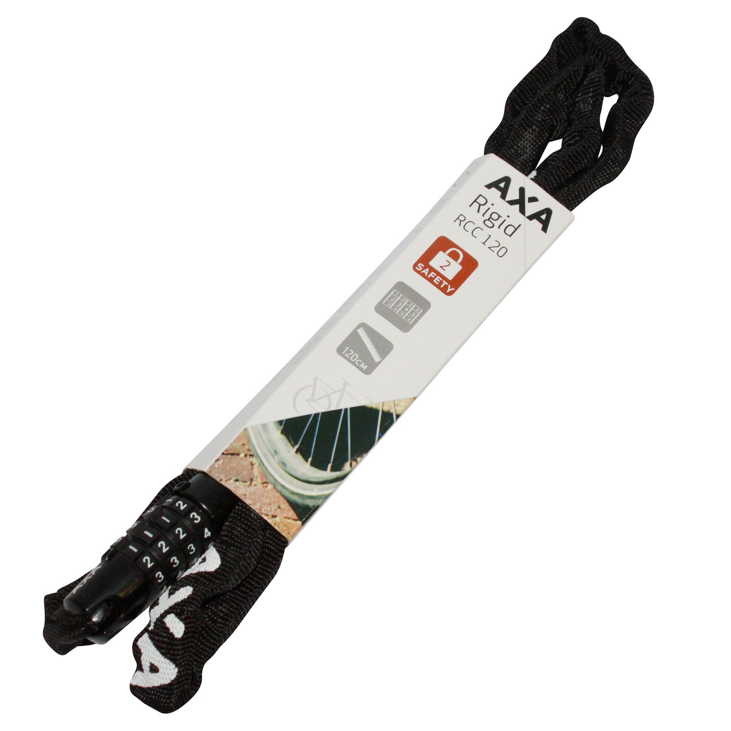 Axa Rigid Code Combination Chain Lock, 3.5mm diameter, 1.20m length, black - security level 3-15