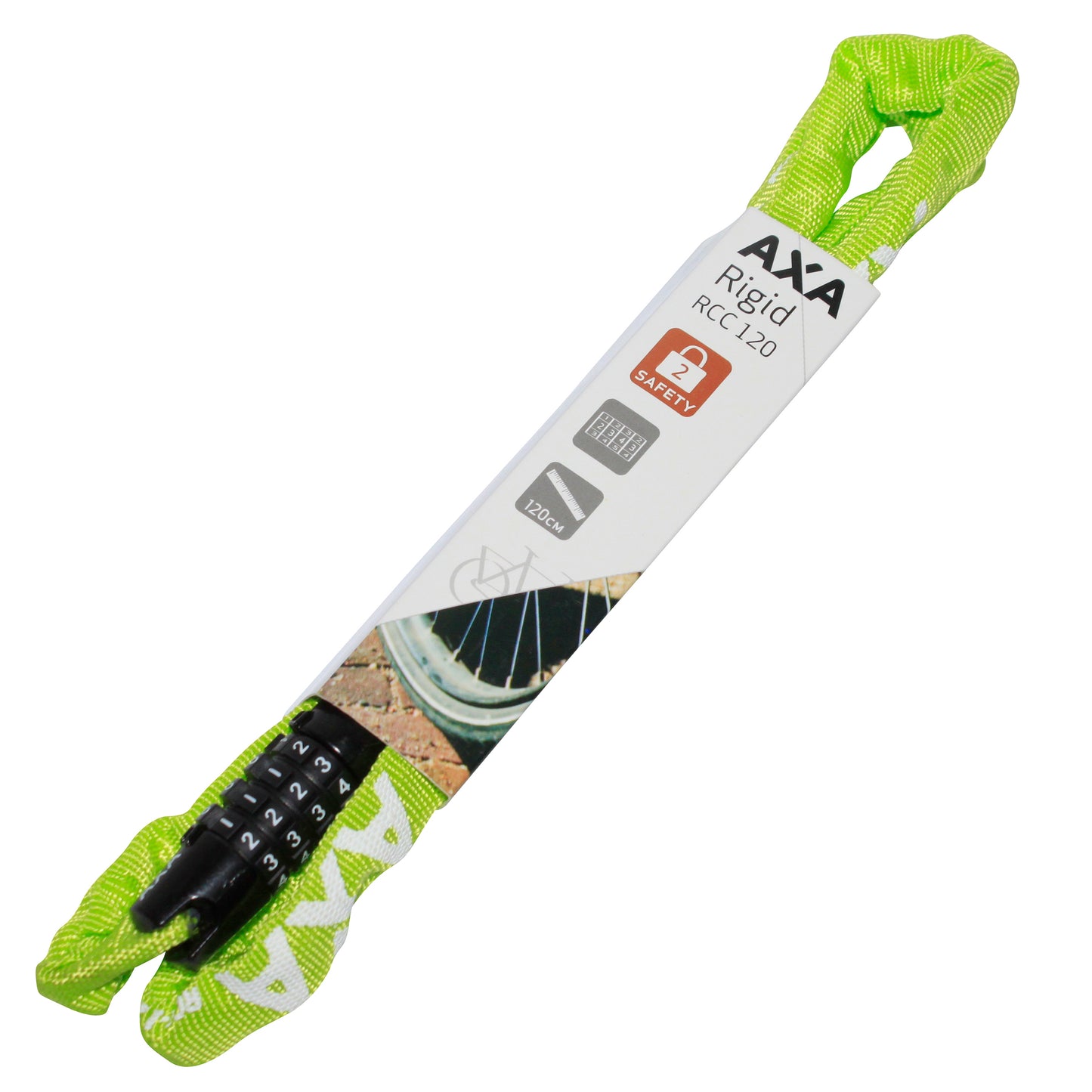 Antivol vélo chaîne à combinaison Axa rigid code diam 3.5 mm l1.20m vert - sécurité niveau 3-15