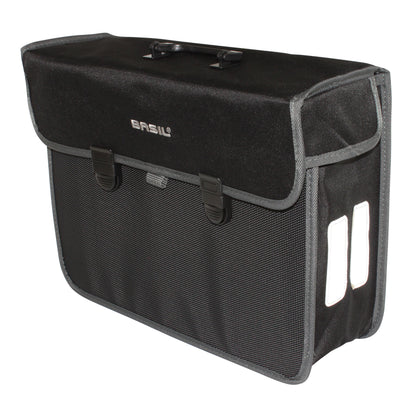 Sacoche arrière vélo latérale Basil malaga droit-gauche 17l fixation hook ON sur porte bagage noir 40x16x31cm