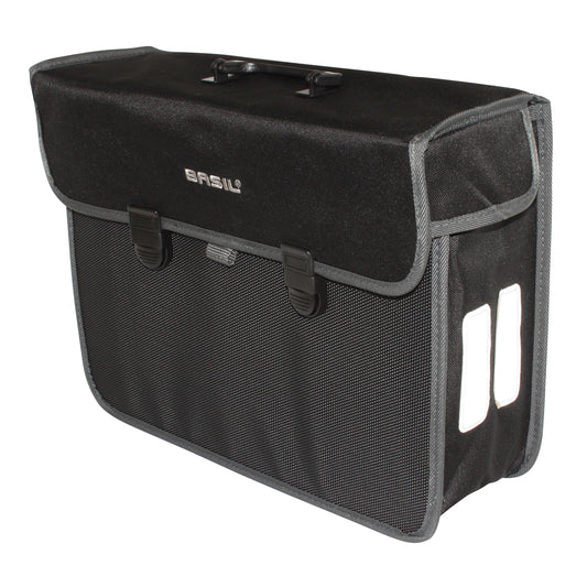 Sacoche arrière vélo latérale Basil malaga droit-gauche 17l fixation hook ON sur porte bagage noir 40x16x31cm
