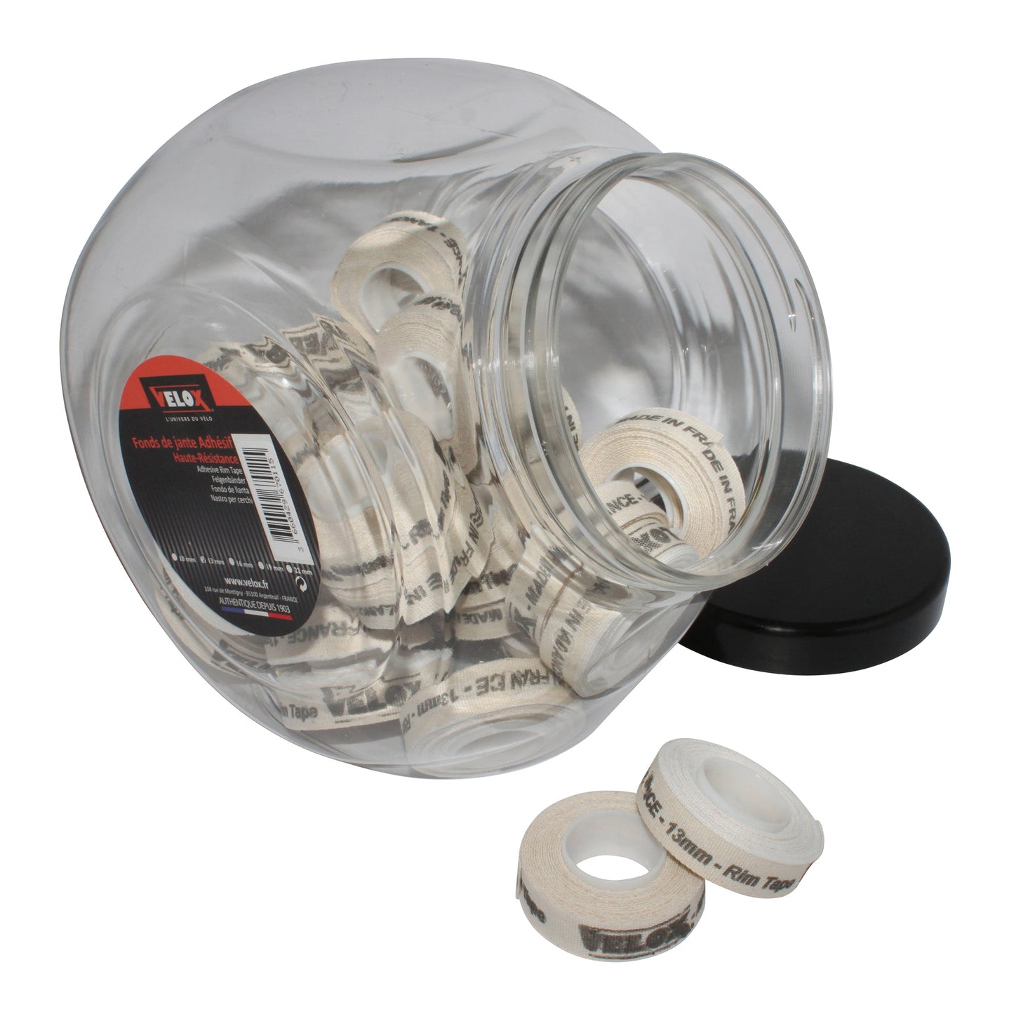 Fond de jante Velox tresse adhésif en 13mm longueur 2m jarre de 30 rouleaux