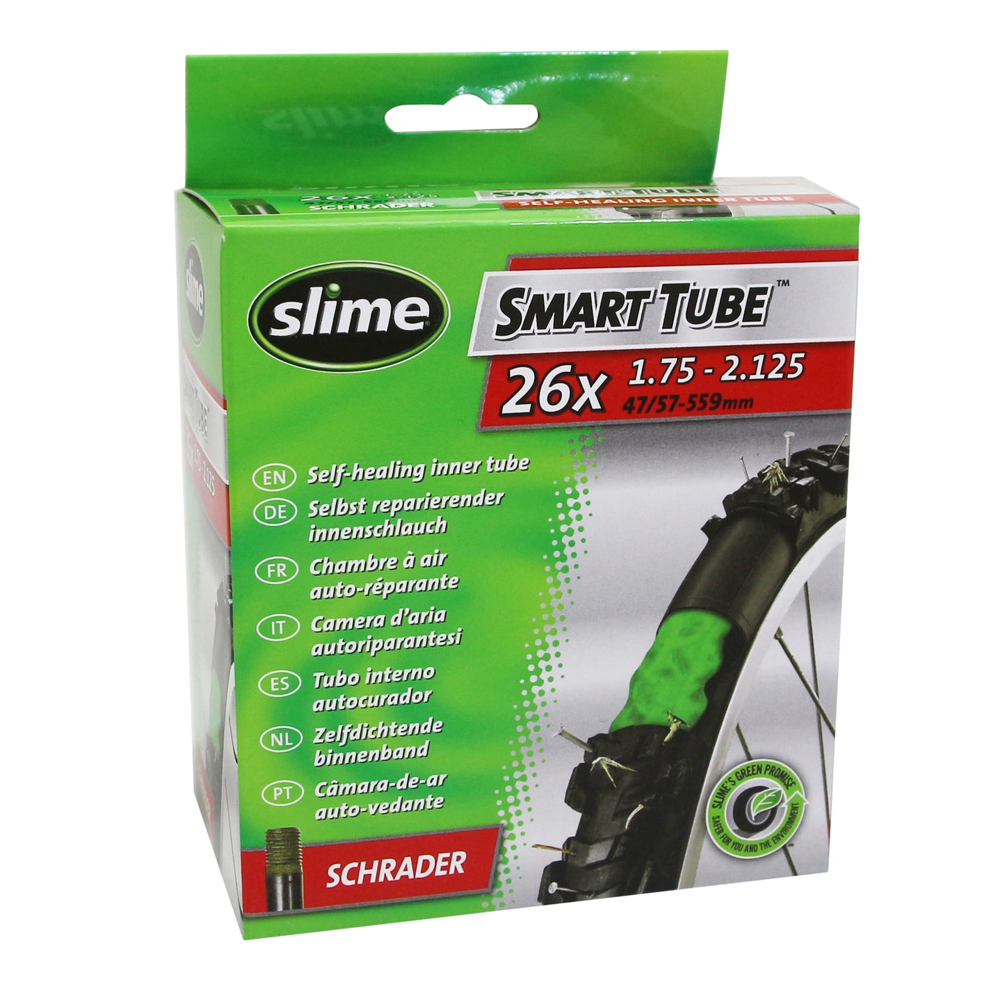 26 x 1.75-2.10 Slime Standard Schrader Valve Inner Tube with Removable Core and Puncture Sealant